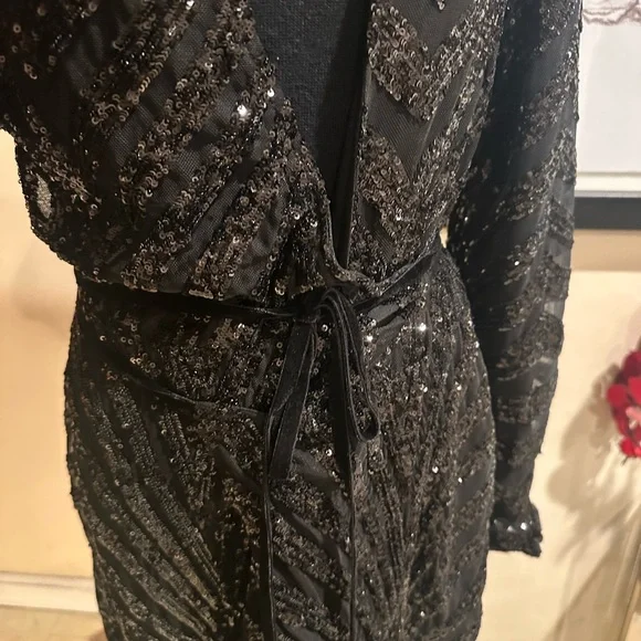 NEW Black Sequin Long Sleeve Dress - Picture 3 of 9